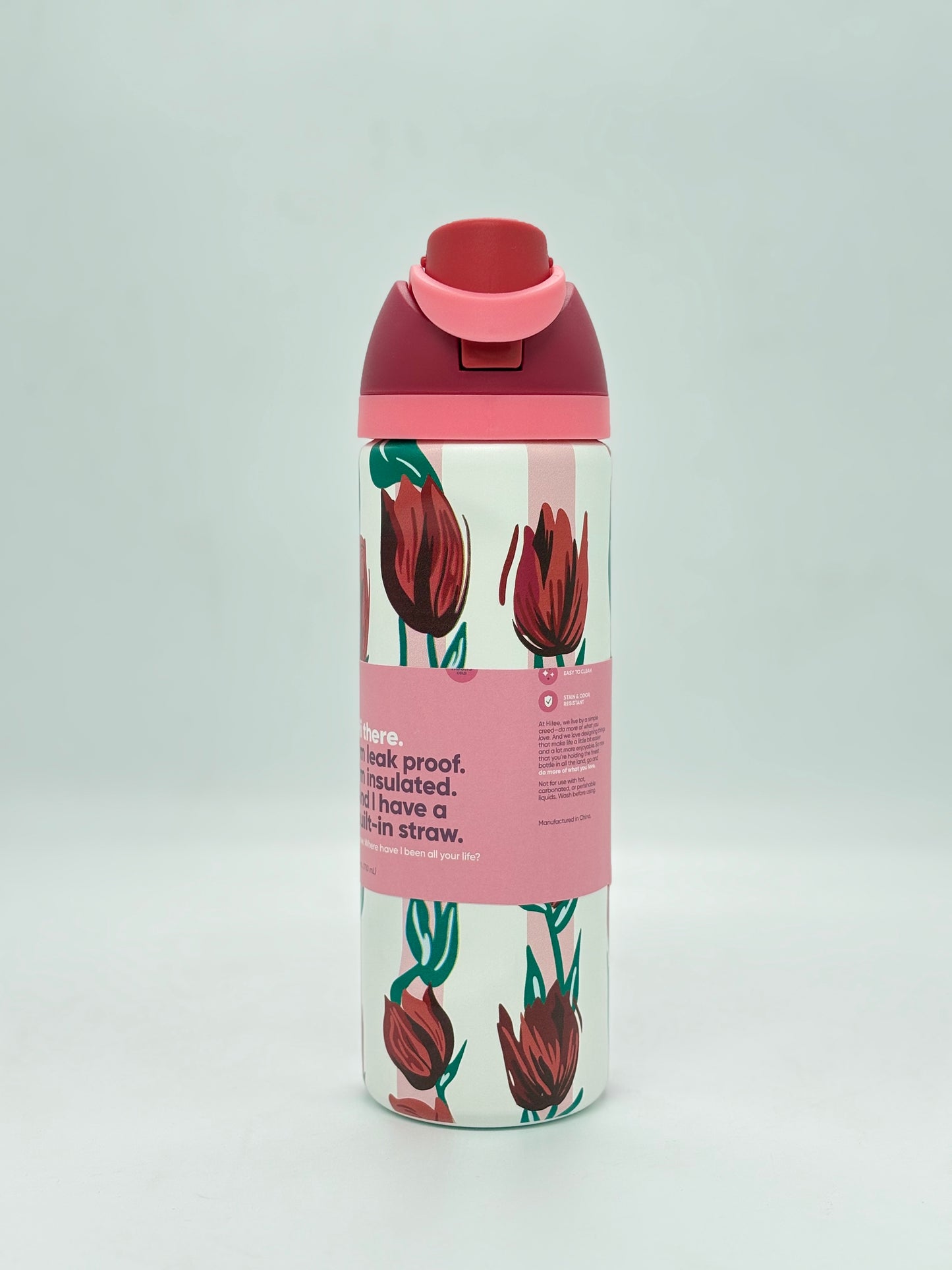 Floral Design Insulated Water Bottle – Dual-Sip Stainless Steel Bottle with Locking Lid 710 ml