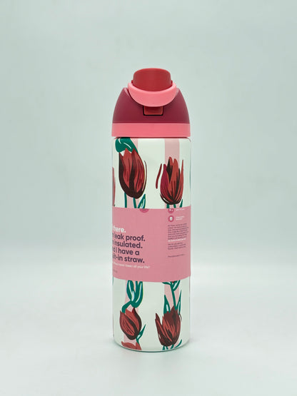 Floral Design Insulated Water Bottle – Dual-Sip Stainless Steel Bottle with Locking Lid 710 ml