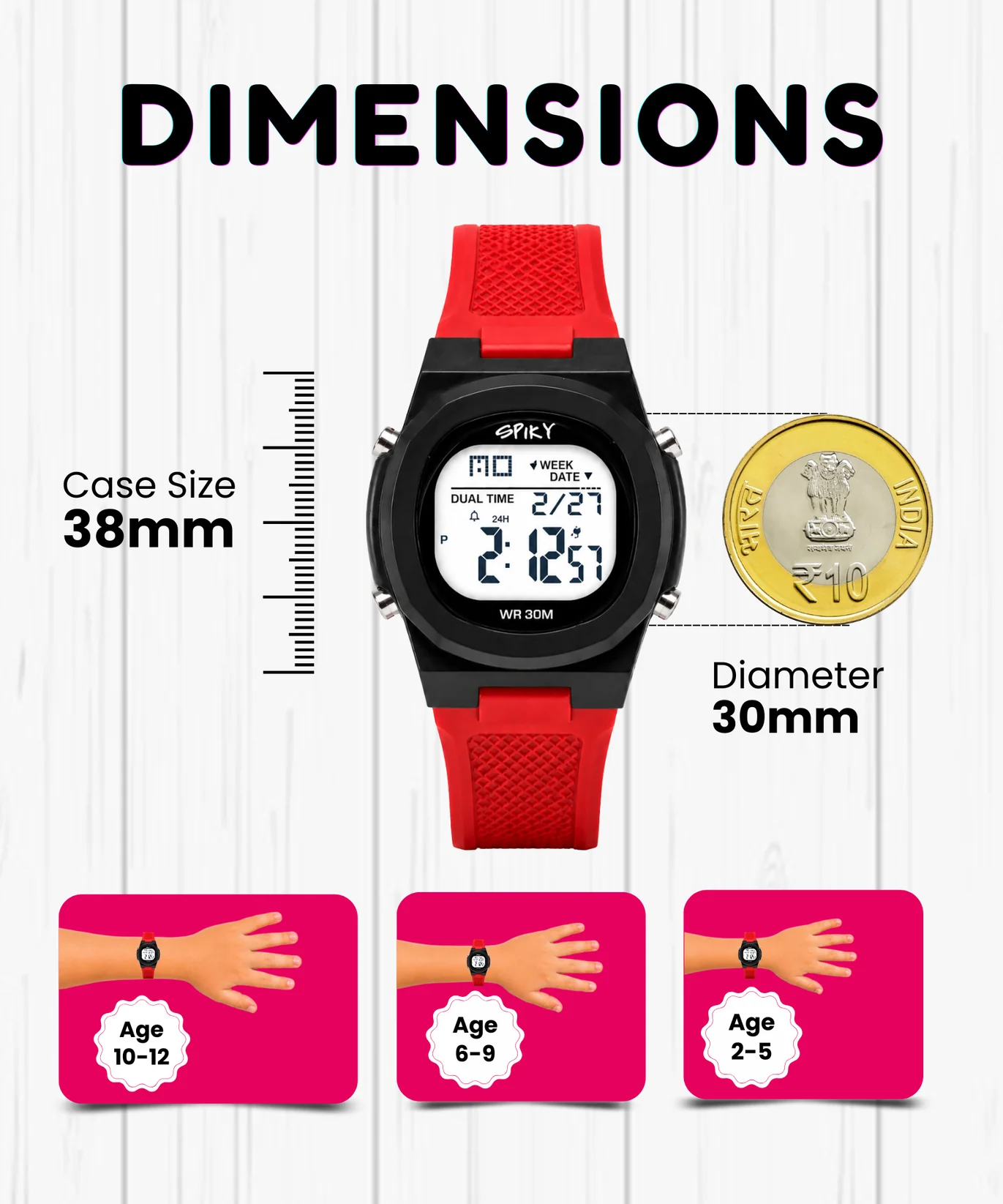 Spiky Spkeva65 Round Digital Sports Watch for Kids