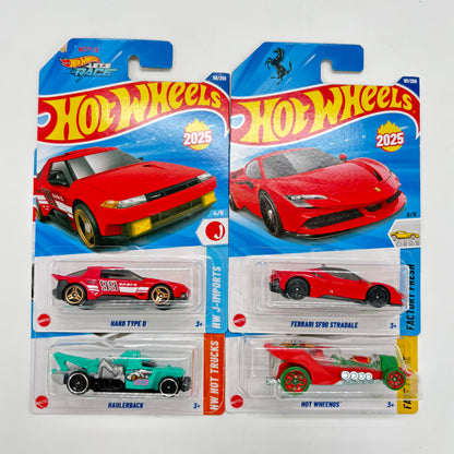 Hot Wheels 1:64 Die-Cast Set of 4 - Ferrari SF90 Stradale, Hako Type D, Haulerback, Hot Wheengs