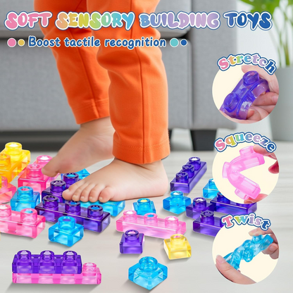 Magic Gummy Bloc – Super Soft Sensory Building Blocks Set (60 Pcs)