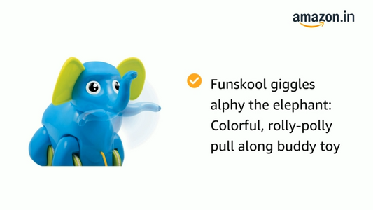 Funskool Giggles, Alphy The Elephant , Pull along toy , Elephant Trunk bobs up and down, Multicolor, 18 months and above