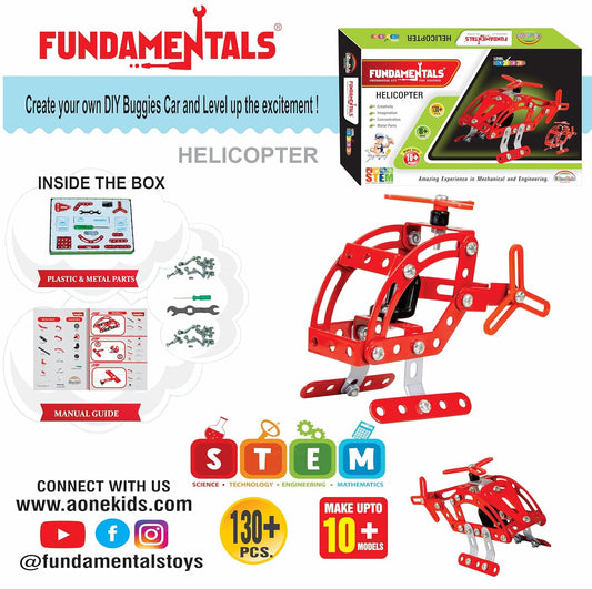Fundamentals Helicopter Toy for Kids,STEM Learning, Building Blocks, 8+ Years Boys and Girls, 10+ Models, 130 +Pieces,Best Mechanical Toys,Best Innovative Toys, Toys, Made in India