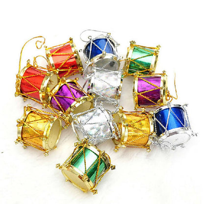 Christmas Tree Hanging Drum Ornaments - Pack of 12 Metallic Decorations
