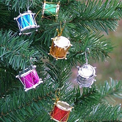 Christmas Tree Hanging Drum Ornaments - Pack of 12 Metallic Decorations