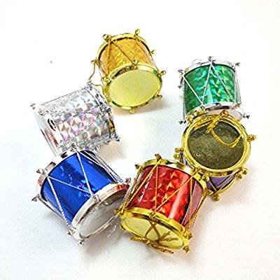 Christmas Tree Hanging Drum Ornaments - Pack of 12 Metallic Decorations