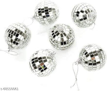 Silver Glass Mirror Disco Ball Hanging Ornaments 5cm - Pack of 6