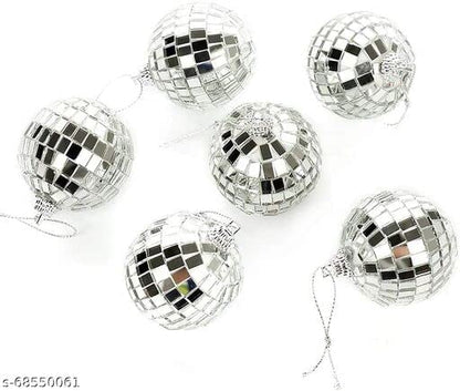 Silver Glass Mirror Disco Ball Hanging Ornaments 5cm - Pack of 6