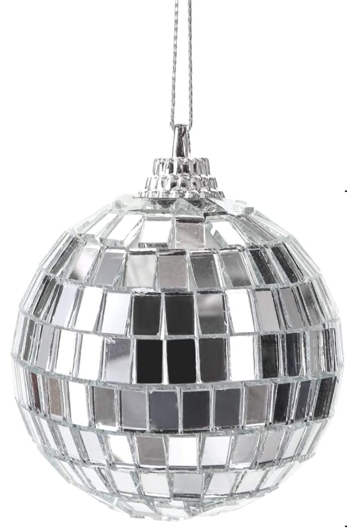 Silver Glass Mirror Disco Ball Hanging Ornaments 5cm - Pack of 6