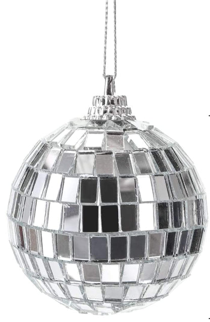 Silver Glass Mirror Disco Ball Hanging Ornaments 5cm - Pack of 6
