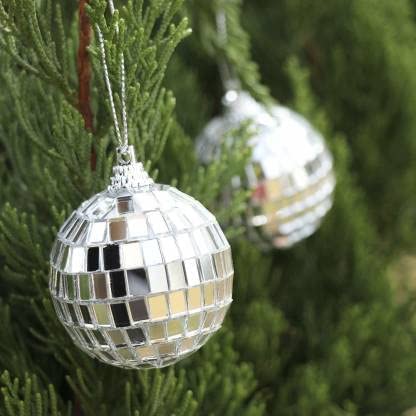 Silver Glass Mirror Disco Ball Hanging Ornaments 5cm - Pack of 6