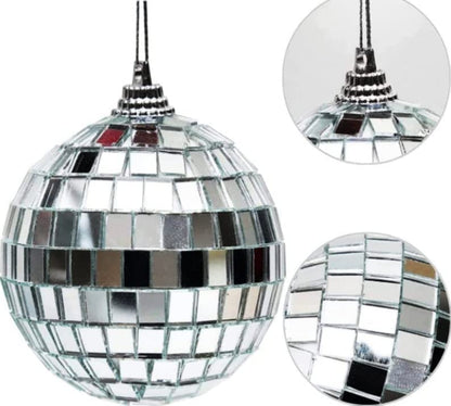 Silver Glass Mirror Disco Ball Hanging Ornaments 5cm - Pack of 6