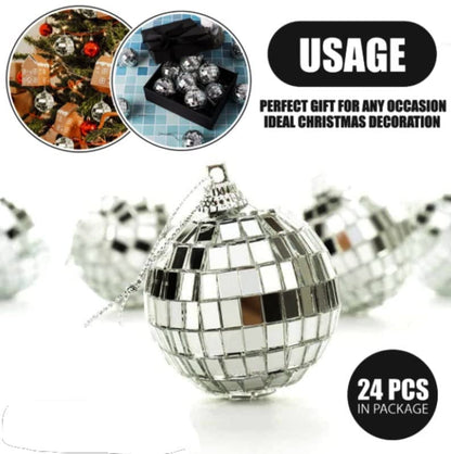 Silver Glass Mirror Disco Ball Hanging Ornaments 5cm - Pack of 6