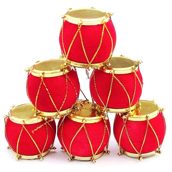 Red Gold Velvet Mini Drum Christmas Ornaments - Pack of 12