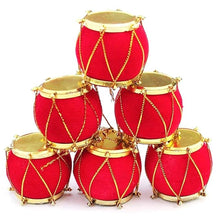 Red Gold Velvet Mini Drum Christmas Ornaments - Pack of 12