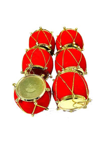Red Gold Velvet Mini Drum Christmas Ornaments - Pack of 12