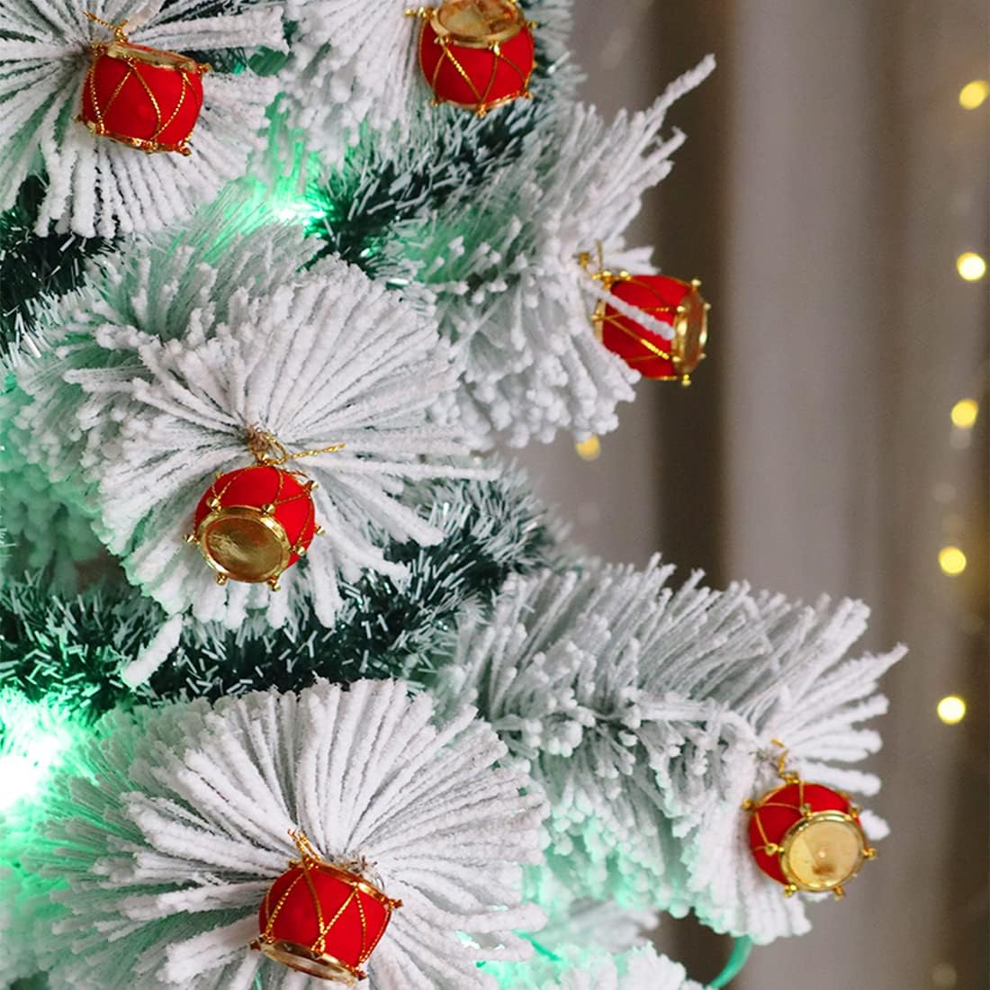 Red Gold Velvet Mini Drum Christmas Ornaments - Pack of 12