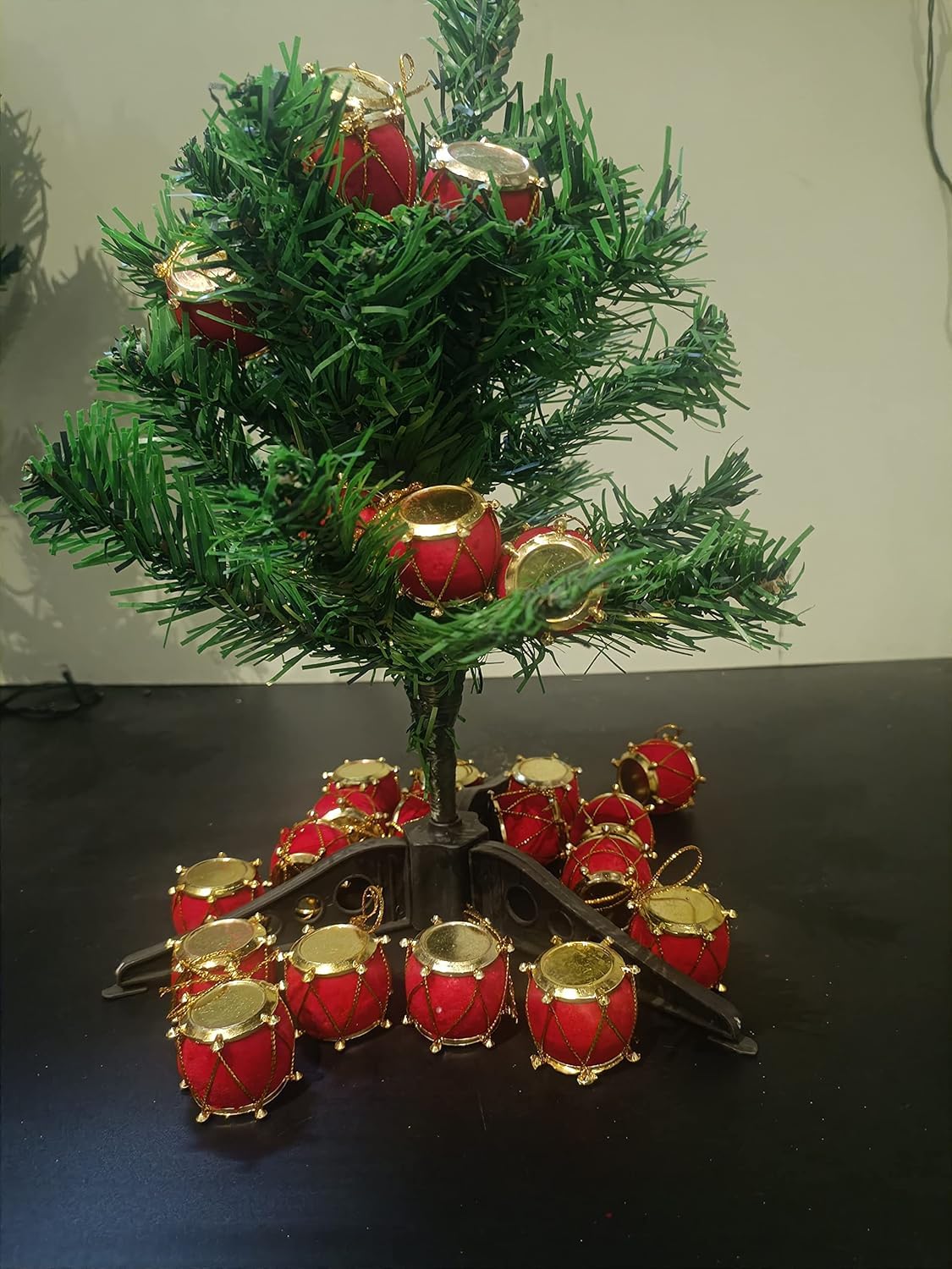 Red Gold Velvet Mini Drum Christmas Ornaments - Pack of 12