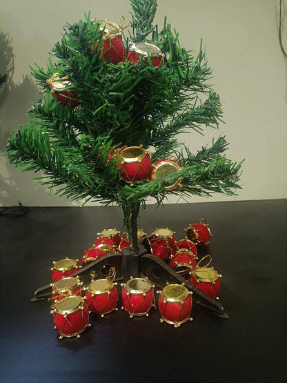 Red Gold Velvet Mini Drum Christmas Ornaments - Pack of 12