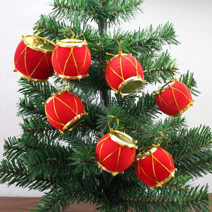 Red Gold Velvet Mini Drum Christmas Ornaments - Pack of 12