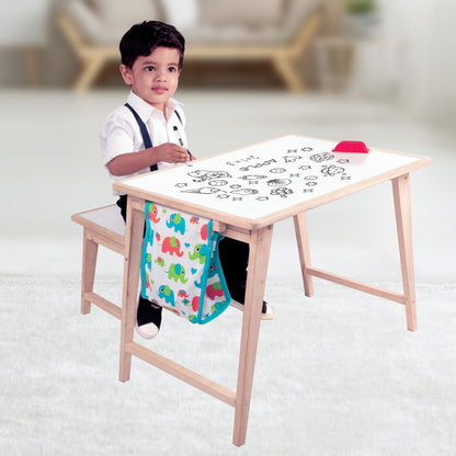 Funskool Giggles - Activity Table & Stool, Wooden Kids Study Table, Dry Erase Board,Studying and Storage, 3 Years & Above, Preschool Toys
