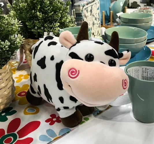 Tinytotem Standing Milky Moo Cow Plush Soft Toy Stuffed Cartoon Pet Kawai Animal Plushie Cattle Toys Doll Birthday Gifts for Friends Kids Girls Decorative Toy White 30cm