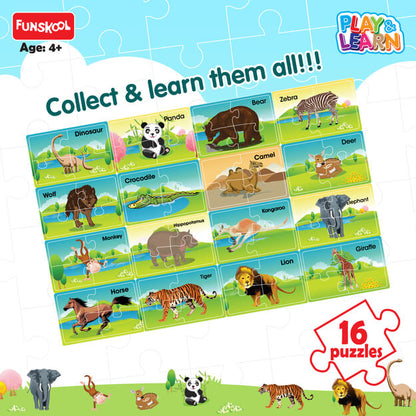 Funskool - Play & Learn-Animals,Educational,16 Pieces,Puzzle,for 3 Year Old Kids and Above,Toy,Multicolor