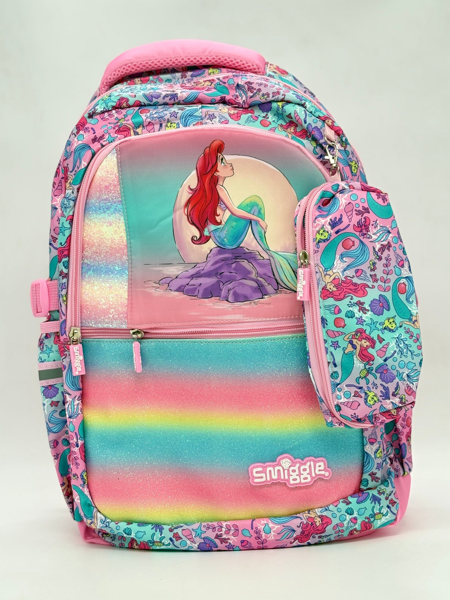 Smiggle Rainbow Mermaid School Backpack 40cm with Pencil Case