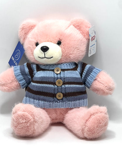 Teddy with Blue Strips T-Shirt 38 cm Soft Toy
