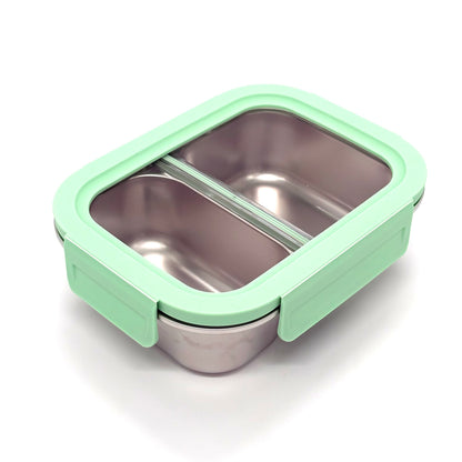 Stainless Steel 2-Compartment Lunch Box with Clear Lid