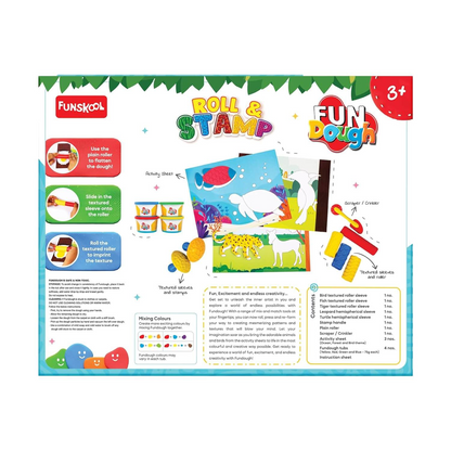 Funskool Fun Dough Roll & Stamp – Textured Roller & Stamp Clay Kit for Kids Ages 3+