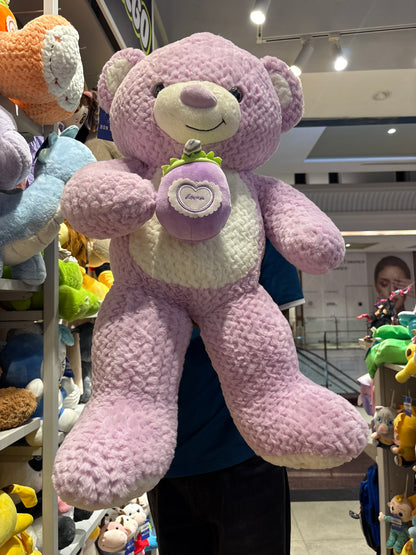 Large Soft Teddy Bear with Strawberry Heart Detail - 100cm