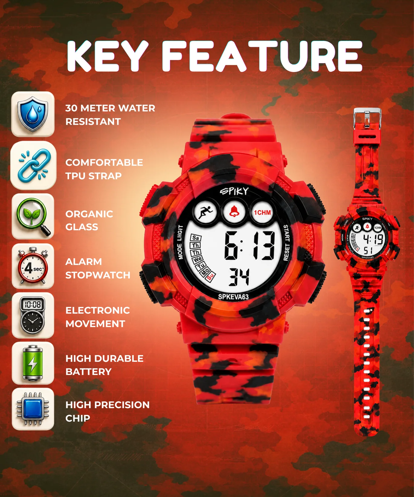 Spiky Spkeva63 Digital Sports Watch for Kids