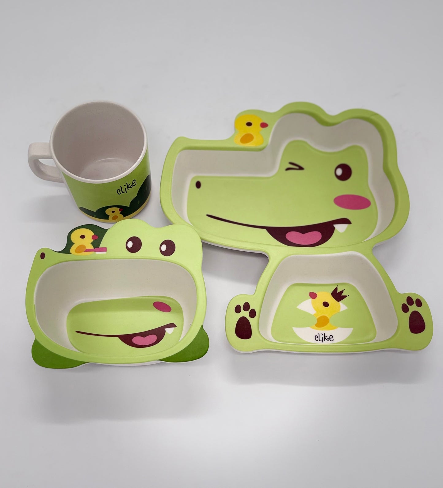 Olike 5-Piece Crocodile Bamboo Fiber Kids Tableware Set