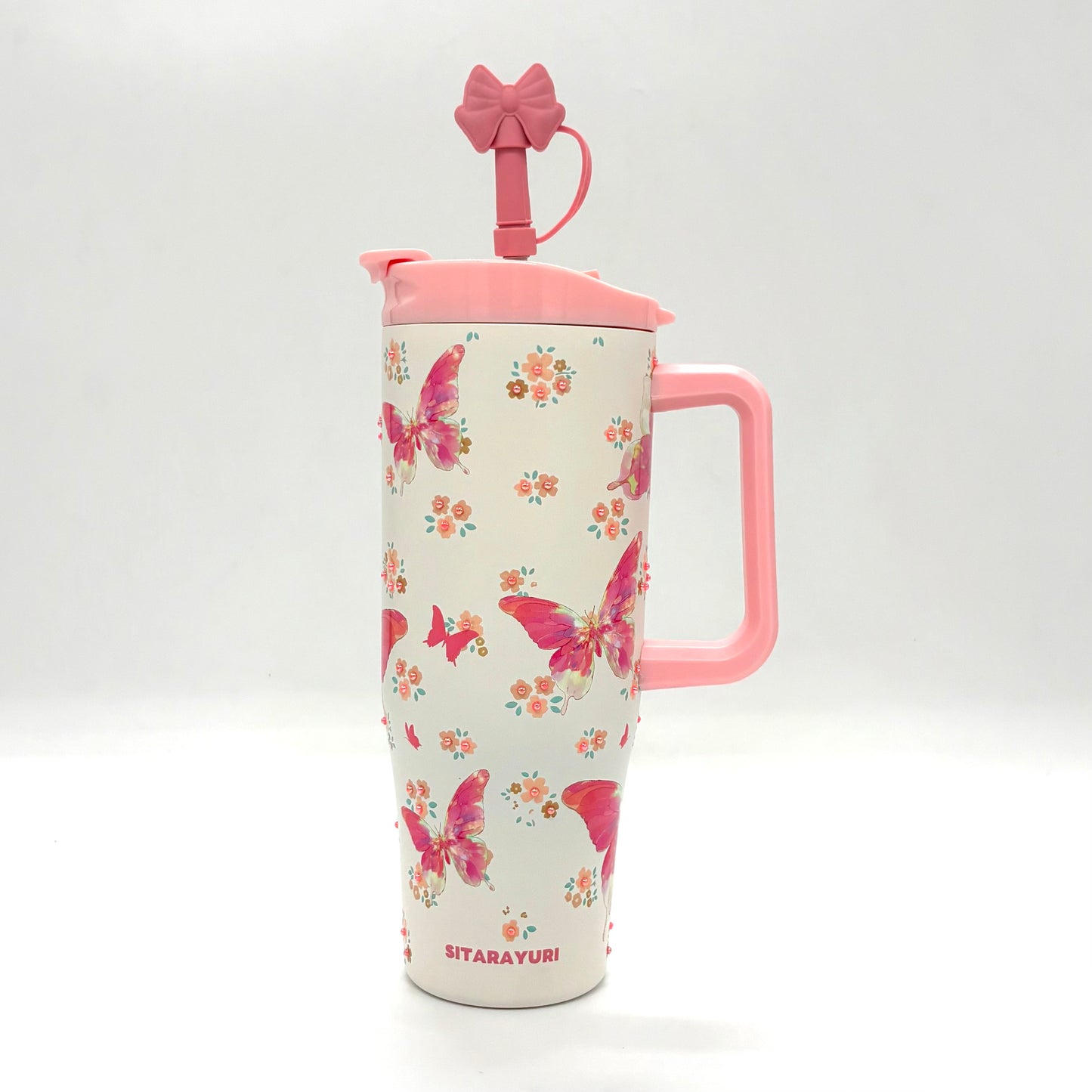 Sitarayuri Pearl Insulated Tumbler with Bow Charm and Handle