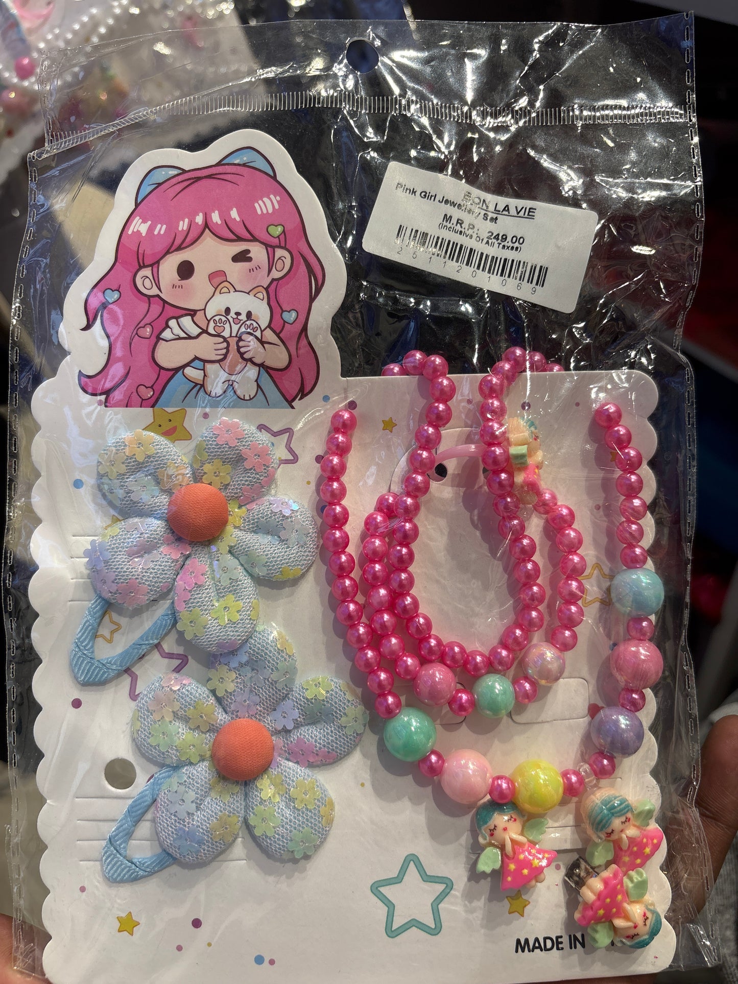 Girls Jewellery Set Beaded Necklace, Bracelet and Hair Clips