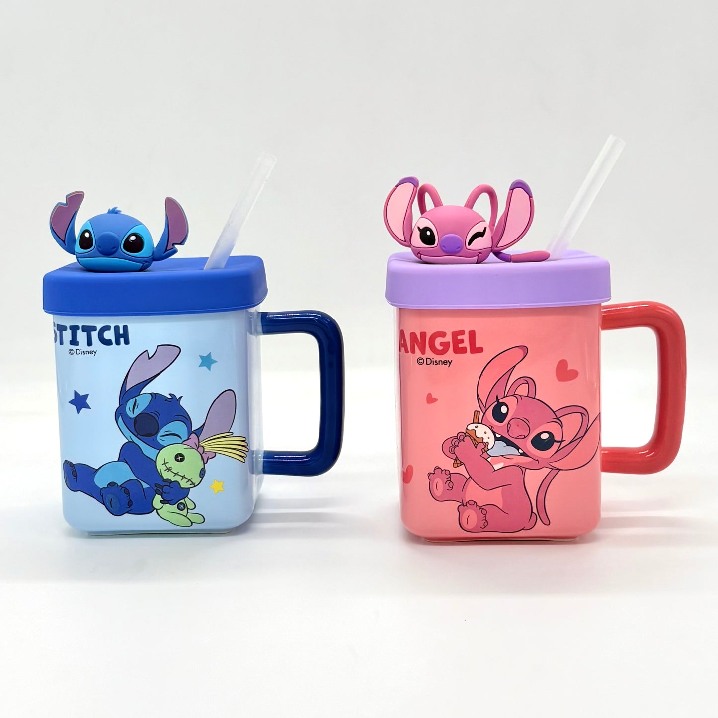 Stitch & Angel Character Mug with Straw and Topper Lid