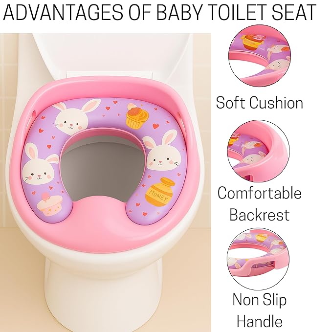 Nabhya Toilet Trainer Soft Cushion Baby Potty Seat With Handle And Back Support Toilet Seat For Western Toilet