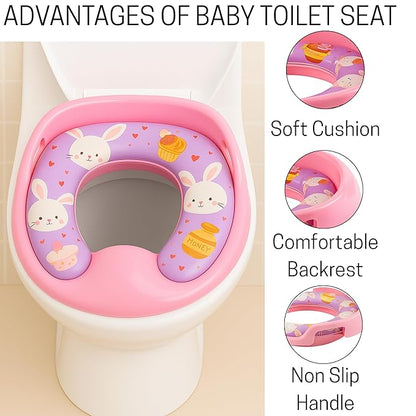 Nabhya Toilet Trainer Soft Cushion Baby Potty Seat With Handle And Back Support Toilet Seat For Western Toilet