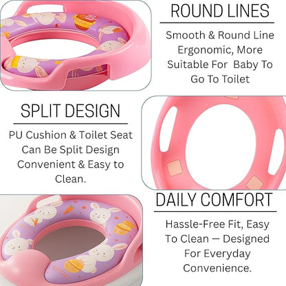 Nabhya Toilet Trainer Soft Cushion Baby Potty Seat With Handle And Back Support Toilet Seat For Western Toilet