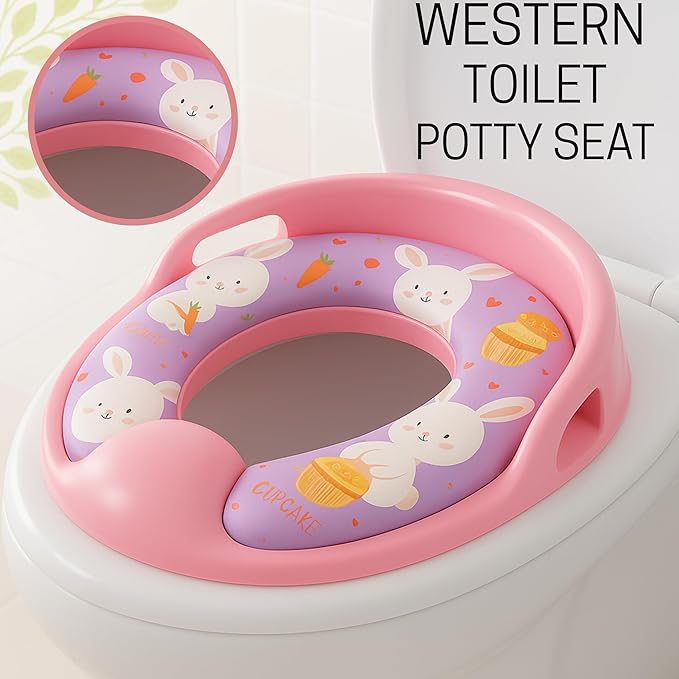 Nabhya Toilet Trainer Soft Cushion Baby Potty Seat With Handle And Back Support Toilet Seat For Western Toilet