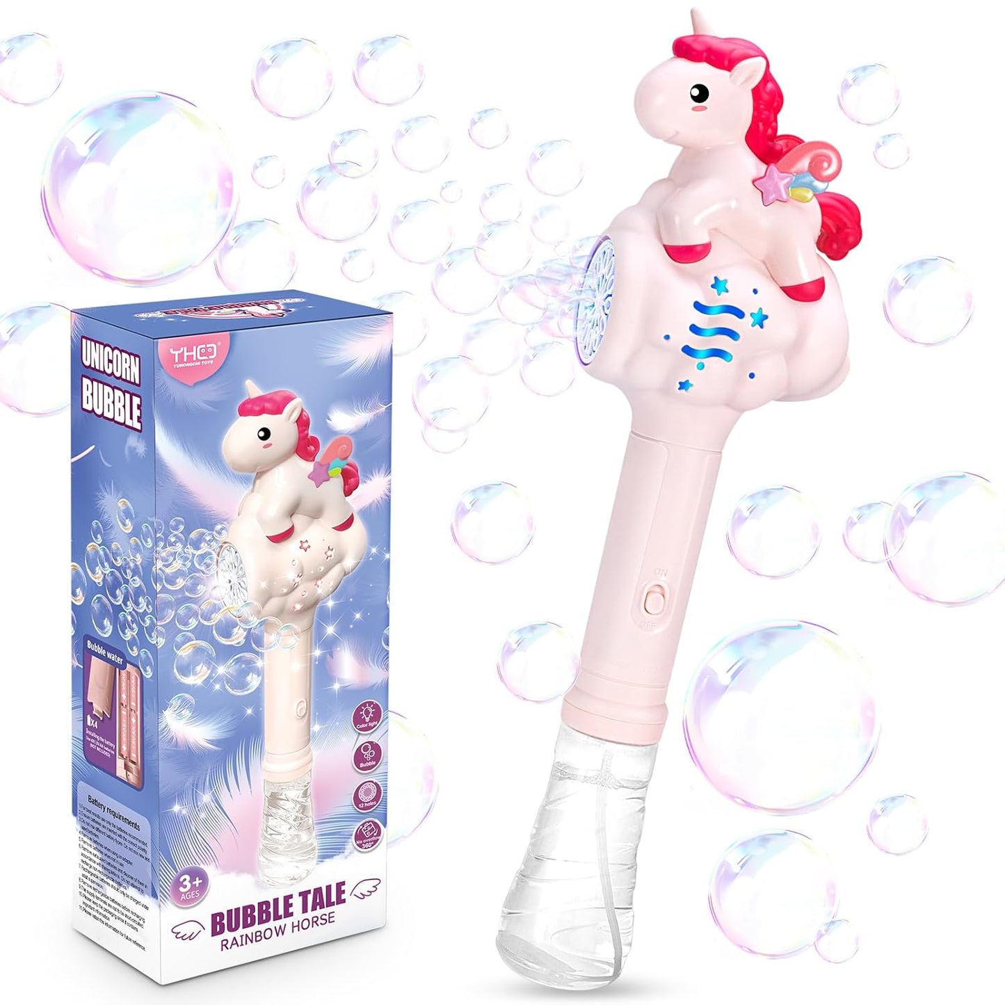 Unicorn Bubble Wand for Kids Bubble Machine with LED Light Bubbles for Toddlers Princess Bubble Wand for Summer Toys, Party Favors, Birthdays, Valentine's Day, Halloween and Christmas