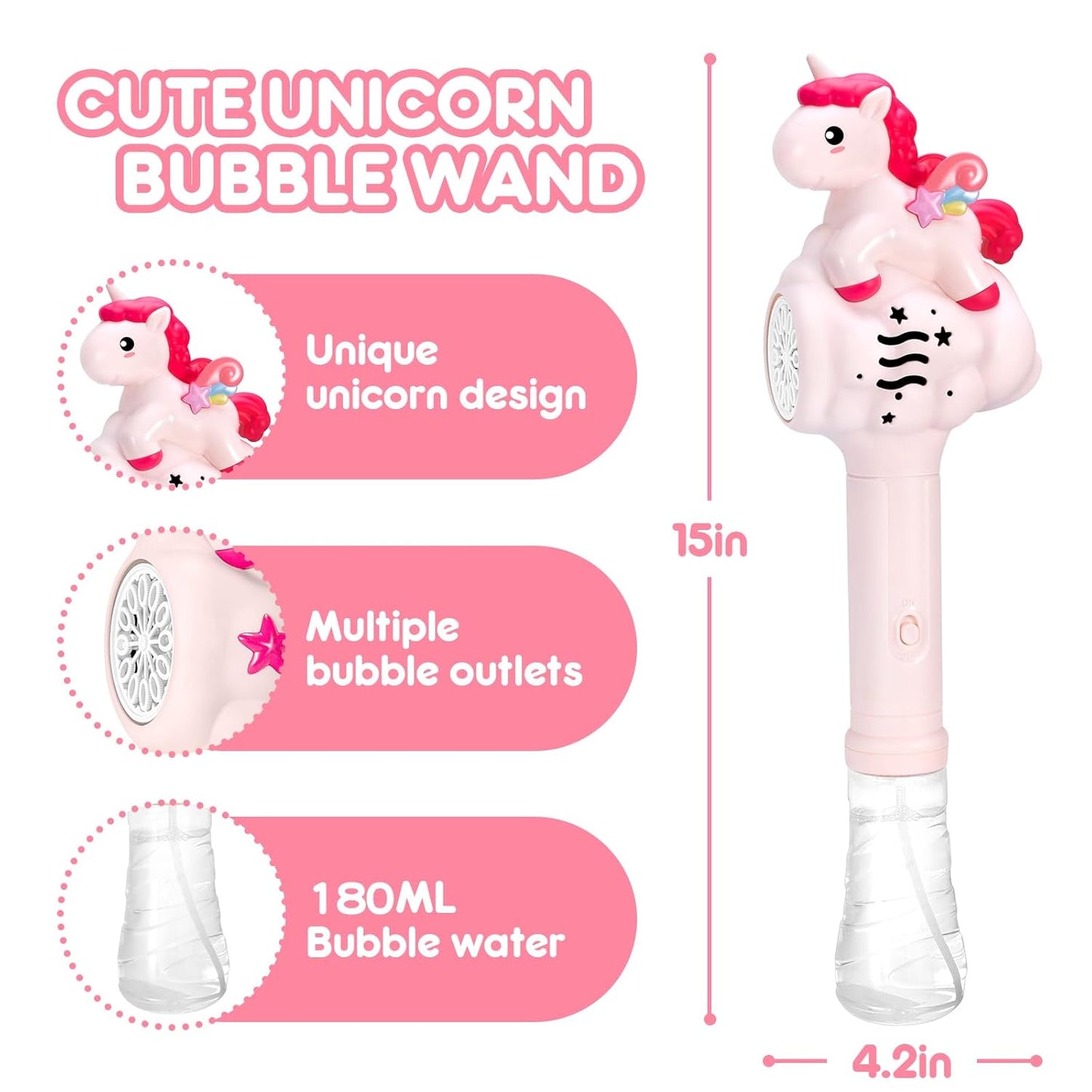 Unicorn Bubble Wand for Kids Bubble Machine with LED Light Bubbles for Toddlers Princess Bubble Wand for Summer Toys, Party Favors, Birthdays, Valentine's Day, Halloween and Christmas