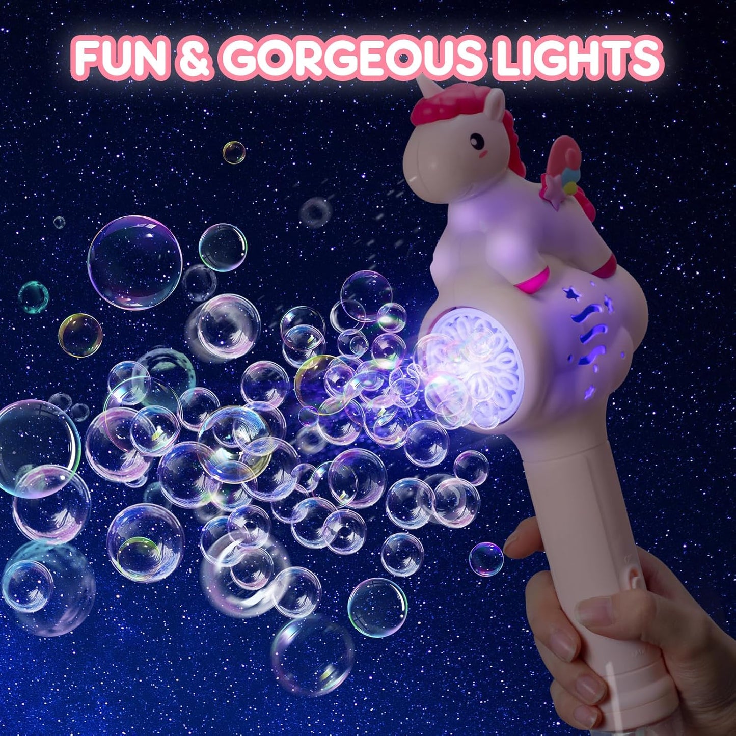 Unicorn Bubble Wand for Kids Bubble Machine with LED Light Bubbles for Toddlers Princess Bubble Wand for Summer Toys, Party Favors, Birthdays, Valentine's Day, Halloween and Christmas