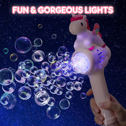 Unicorn Bubble Wand for Kids Bubble Machine with LED Light Bubbles for Toddlers Princess Bubble Wand for Summer Toys, Party Favors, Birthdays, Valentine's Day, Halloween and Christmas