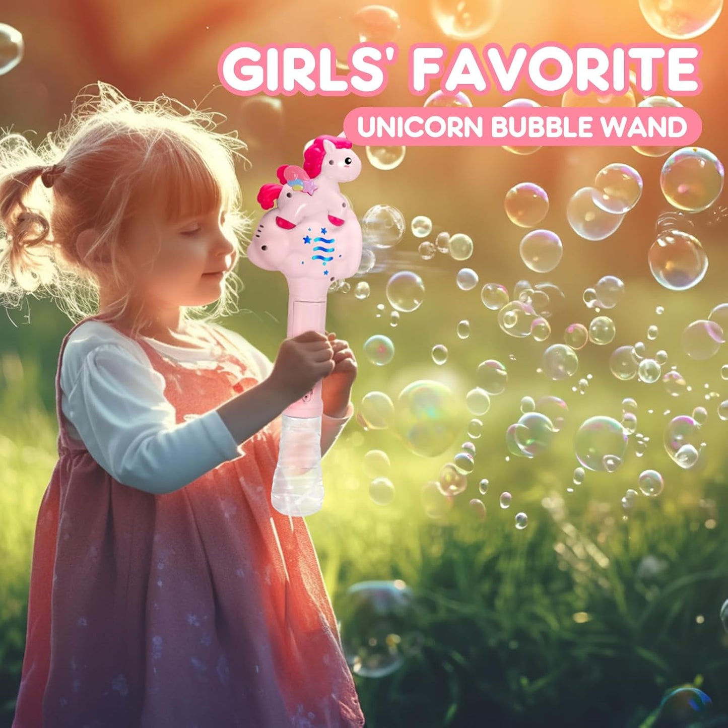 Unicorn Bubble Wand for Kids Bubble Machine with LED Light Bubbles for Toddlers Princess Bubble Wand for Summer Toys, Party Favors, Birthdays, Valentine's Day, Halloween and Christmas