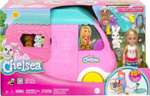 Barbie® Camper, Chelsea™ 2-in-1 Playset with Small Doll, 2 Pets & 15 Accessories, Vehicle Transforms into Camp Site