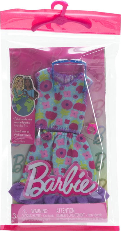 Barbie Clothes, Doll Fashions and Accessories Set Featuring 1 Complete Outfit with Floral Top, Skirt, Daisy Sunglasses, and Bracelet