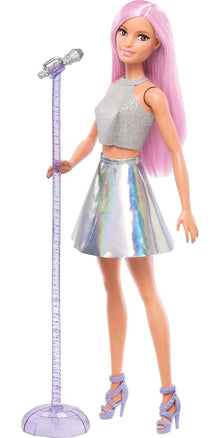 Barbie Pop Star Doll Dressed in Iridescent Skirt with Microphone and Pink Hair, Gift for Ages 3 and Up