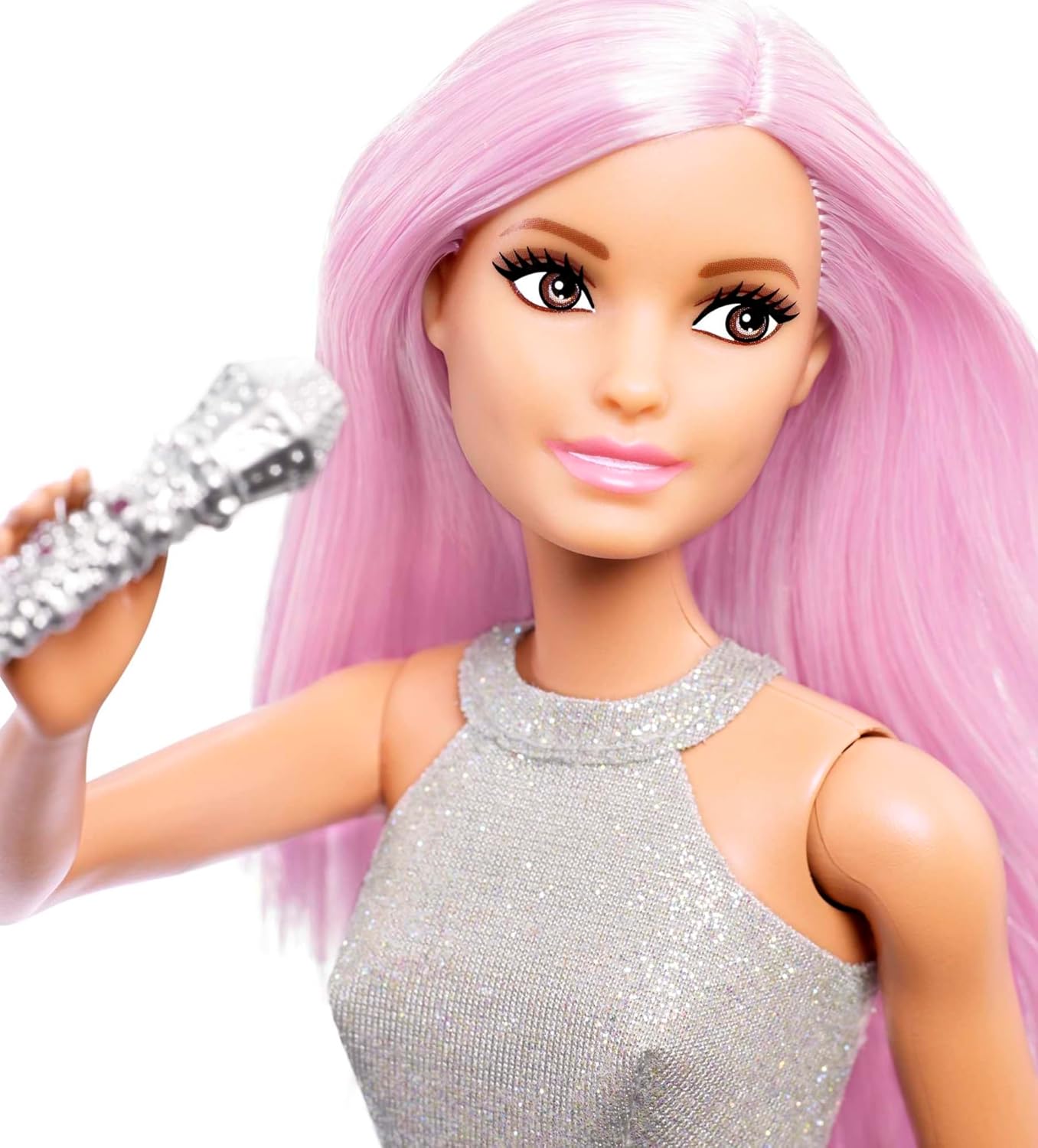 Barbie Pop Star Doll Dressed in Iridescent Skirt with Microphone and Pink Hair, Gift for Ages 3 and Up